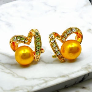 Pozłacane kolczyki z cyrkoniami, sercem i złotą perłą